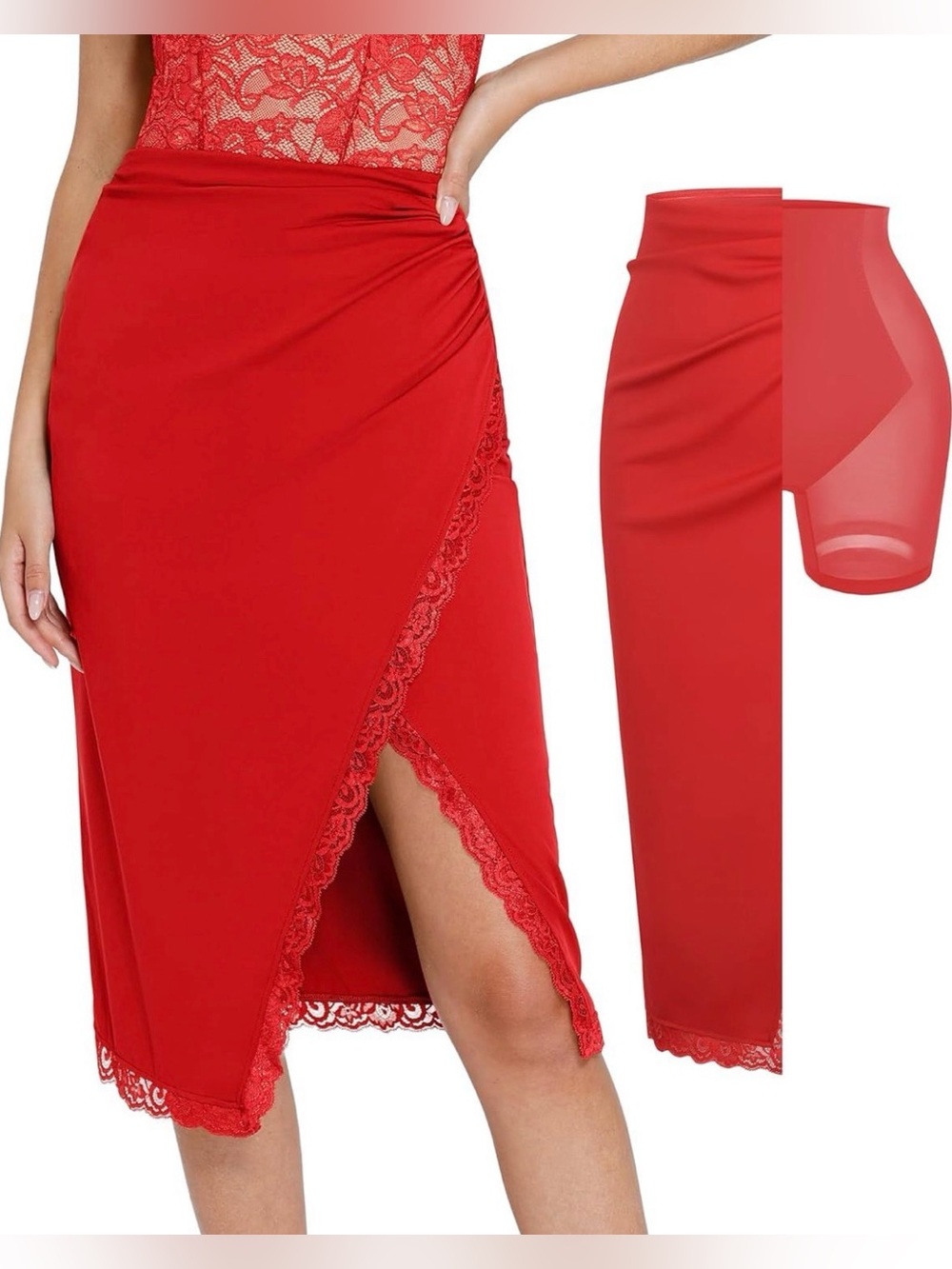 NWT Popilush Shapewear Slimming Lace Trim Midi Wrap Skirt sz L